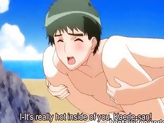 Anime swimsuit girl has sex on the beach