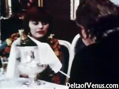 Vintage classic clip of a hot threesome shot in a restaurant