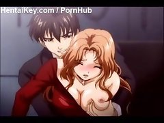 Cute busty hentai girl gets nailed from behind and gets a creampie