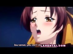 Busty brunette hentai gets banged hard in hot threesome action