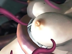 Sexy 3D hentai brutally poked all hole by tentacles