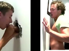 Stupid straighty gets gay gloryhole blowjob