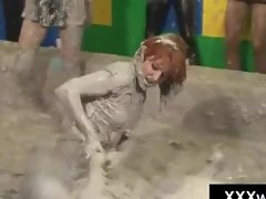 Hotties get kinky in filthy out of control mud wrestling match