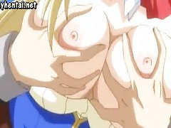 Anime blonde with massive boobs taking a cock