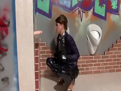 Glam redhead sucks gloryhole