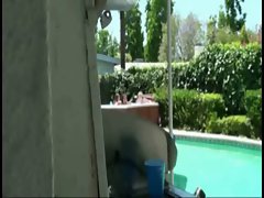Three girls in jacuzzi spied on and they invite him to join