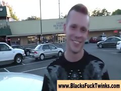 Out of work white guy sucks black dick for money in a car