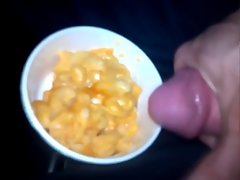 super big cumshot on her food masive cum on mac and cum