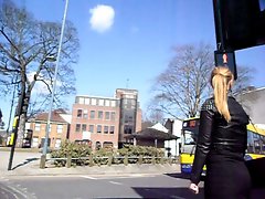 Sensual businesswoman in stiff black skirt